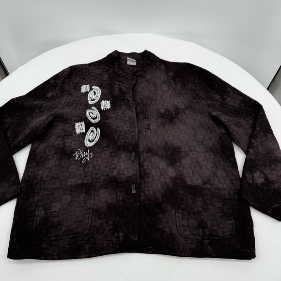 Focus Womens Quilted Jacket Cardigan Size XL Black Hand Painted Art To‎ Wear - Picture 3 of 10